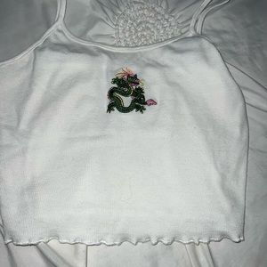 White crop top with green and pink snake